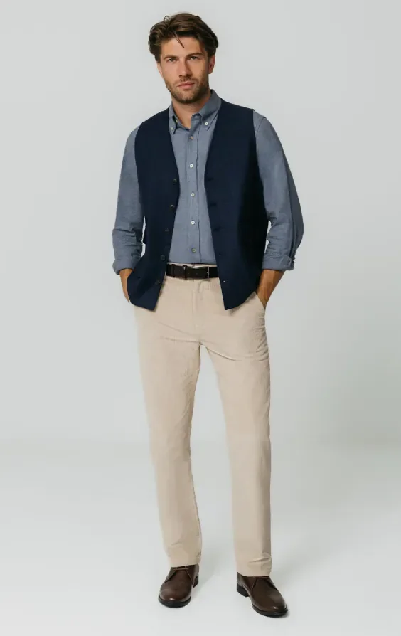 Navy Herringbone Tweed Waistcoat with Patch Pockets thumbnail 3