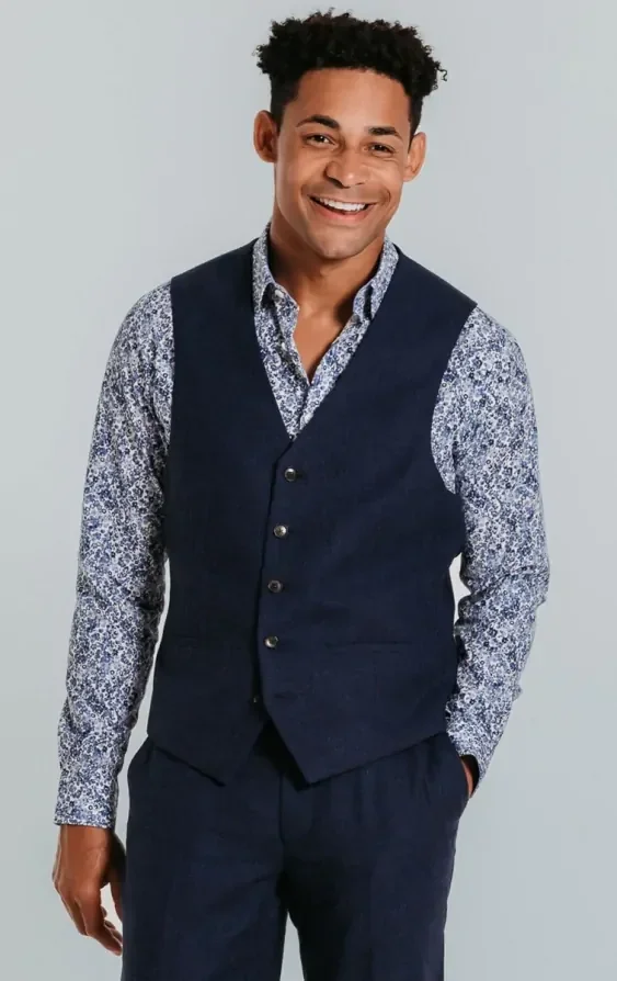 Navy Linen Waistcoat thumbnail 2