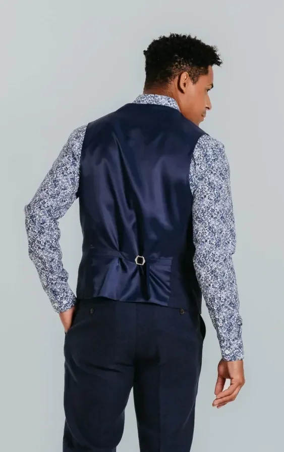 Navy Linen Waistcoat thumbnail 4