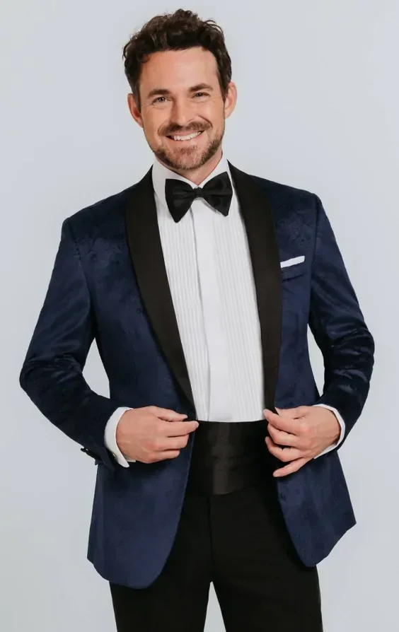 Navy Paisley Velvet Tuxedo Jacket thumbnail 2