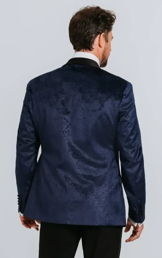 Navy Paisley Velvet Tuxedo Jacket thumbnail 3