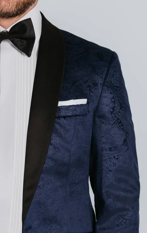 Navy Paisley Velvet Tuxedo Jacket thumbnail 5