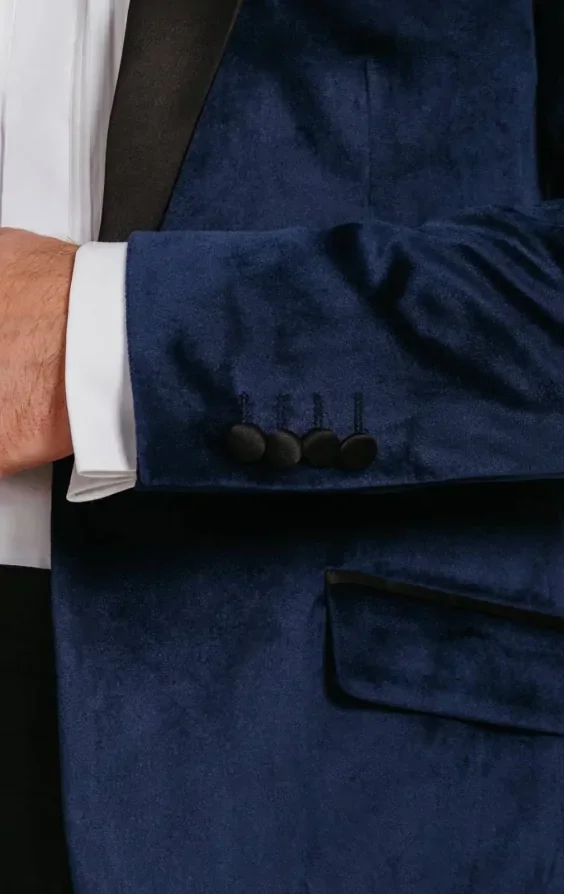Navy Velvet Slim Fit Tuxedo with Black Trousers thumbnail 5