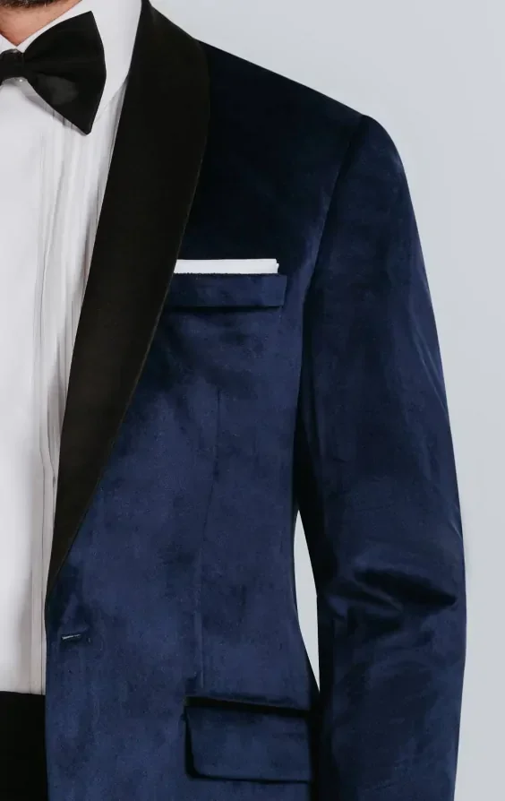 Navy Velvet Slim Fit Tuxedo with Black Trousers thumbnail 6
