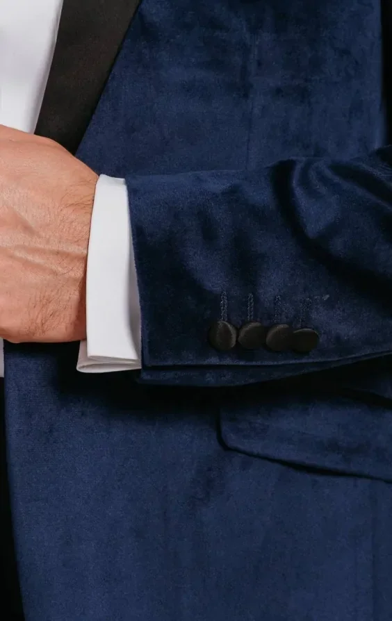 Navy Velvet Tuxedo with Black Trousers thumbnail 5