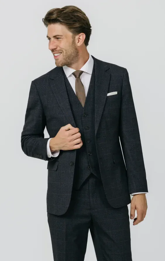 Navy with Rust Check 3 Piece Suit thumbnail 2