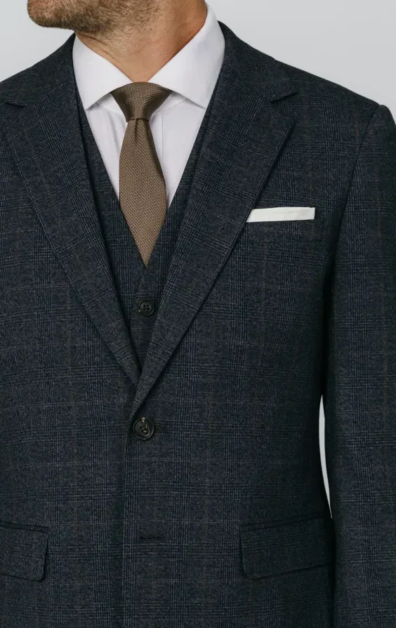 Navy with Rust Check 3 Piece Suit thumbnail 5