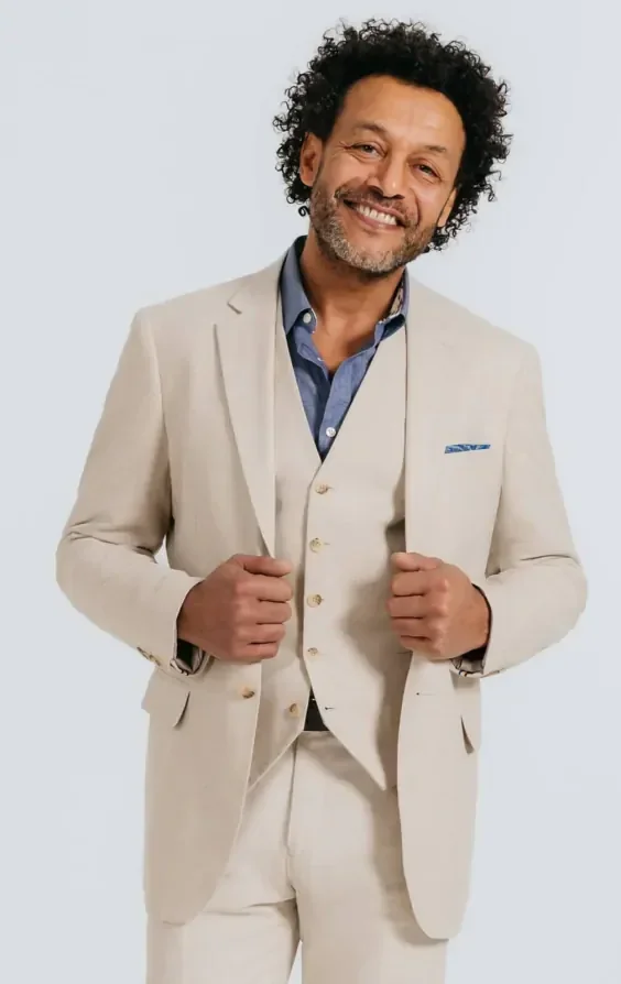 Oatmeal Linen Herringbone 3 Piece Suit thumbnail 2
