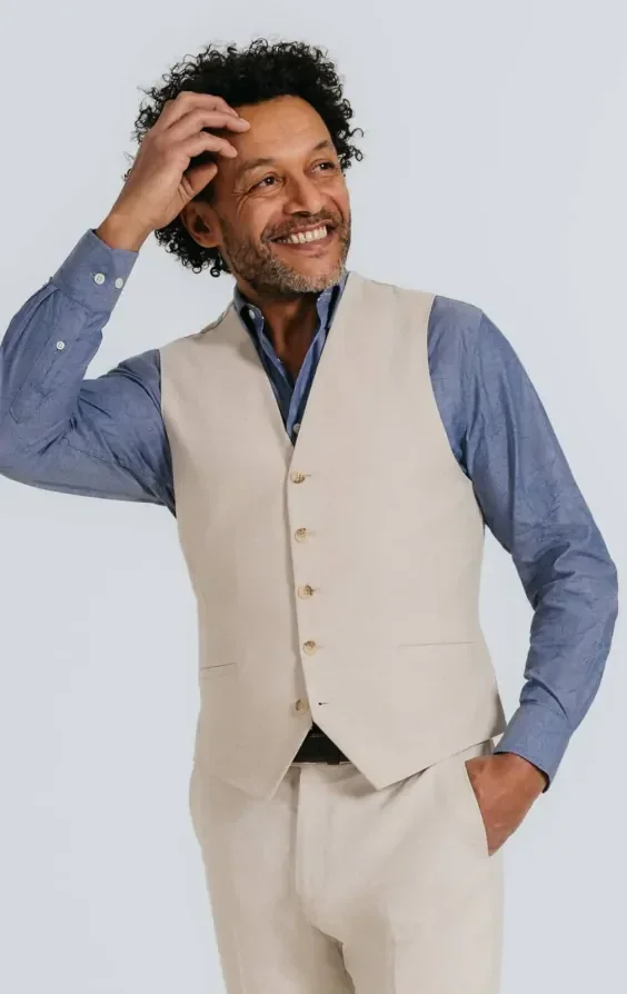 Oatmeal Linen Herringbone 3 Piece Suit thumbnail 9