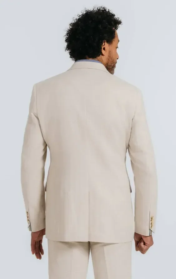 Oatmeal Linen Herringbone Double Breasted Suit Jacket with Peak Lapel thumbnail 3
