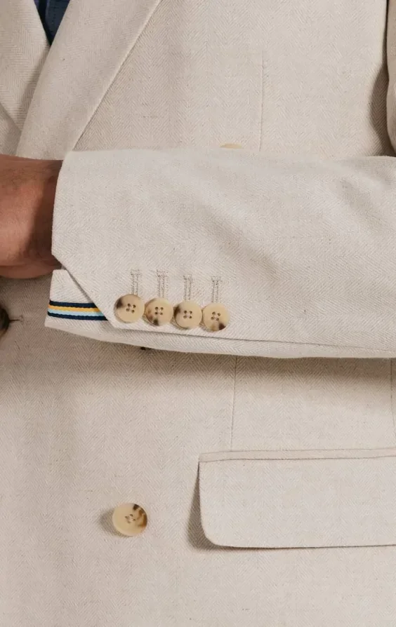Oatmeal Linen Herringbone Double Breasted Suit with Peak Lapel thumbnail 4