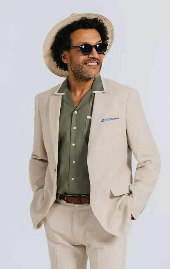 Oatmeal Linen Herringbone Suit Jacket thumbnail 2