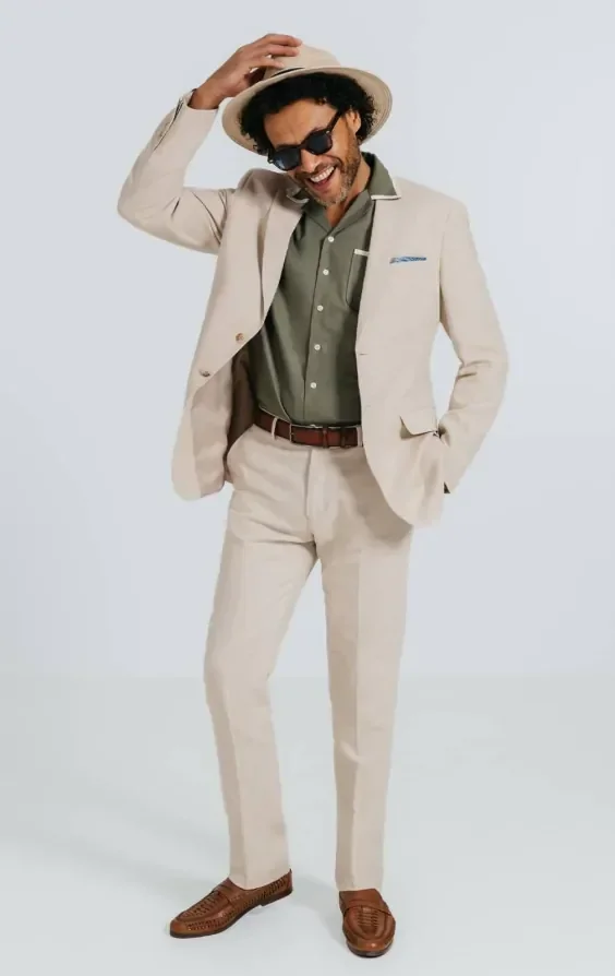 Oatmeal Linen Herringbone Suit thumbnail 3