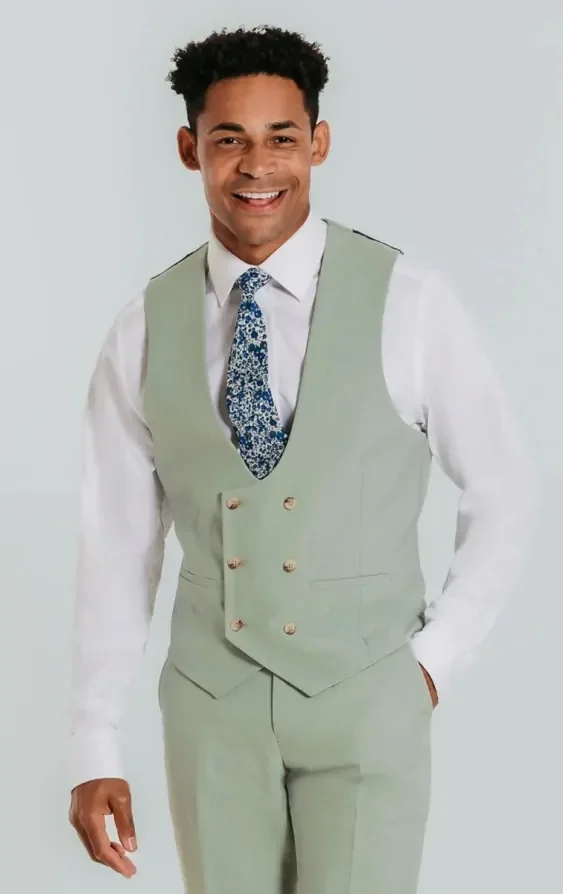Pale Green Double Breasted Waistcoat thumbnail 2