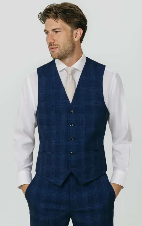 Royal Blue Shadow Check 3 Piece Suit thumbnail 9