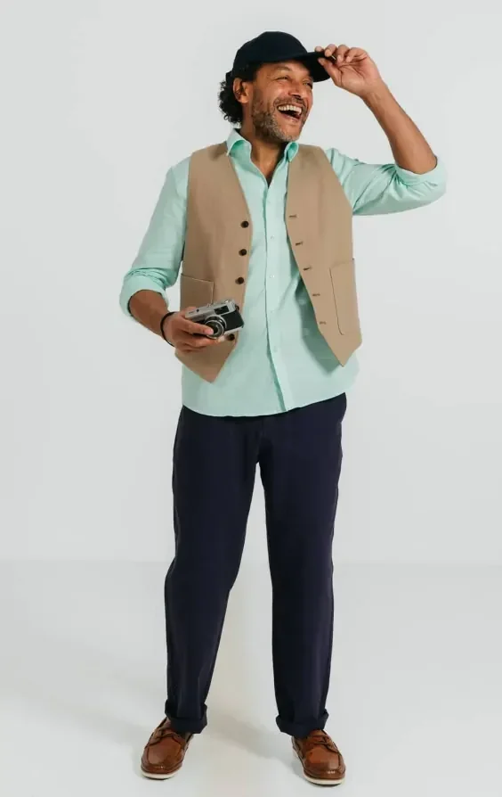 Tan Linen Twill Waistcoat thumbnail 3