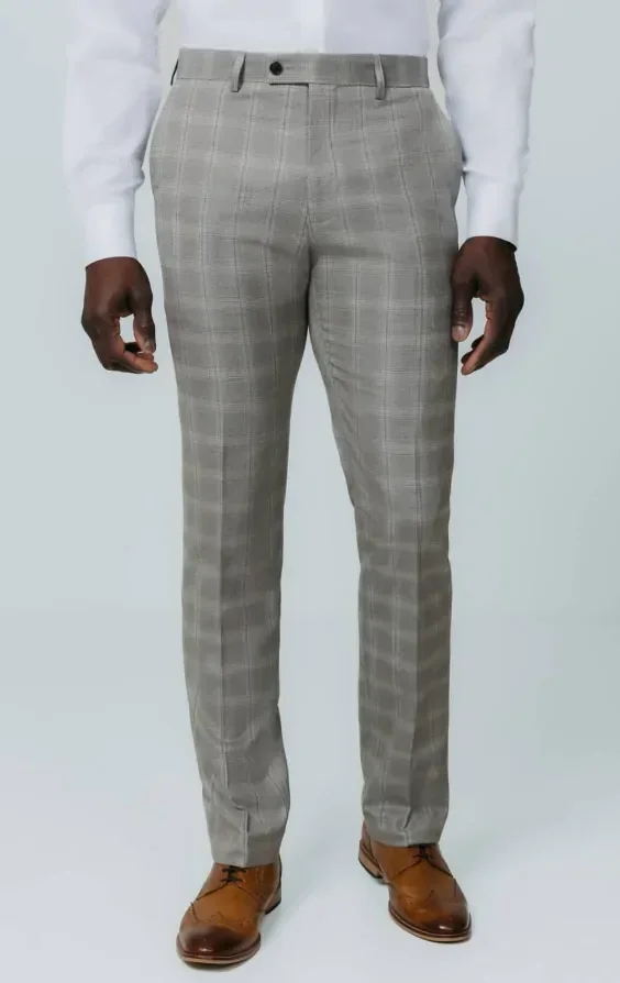 Taupe Check 3 Piece Suit with Peak Lapel thumbnail 8