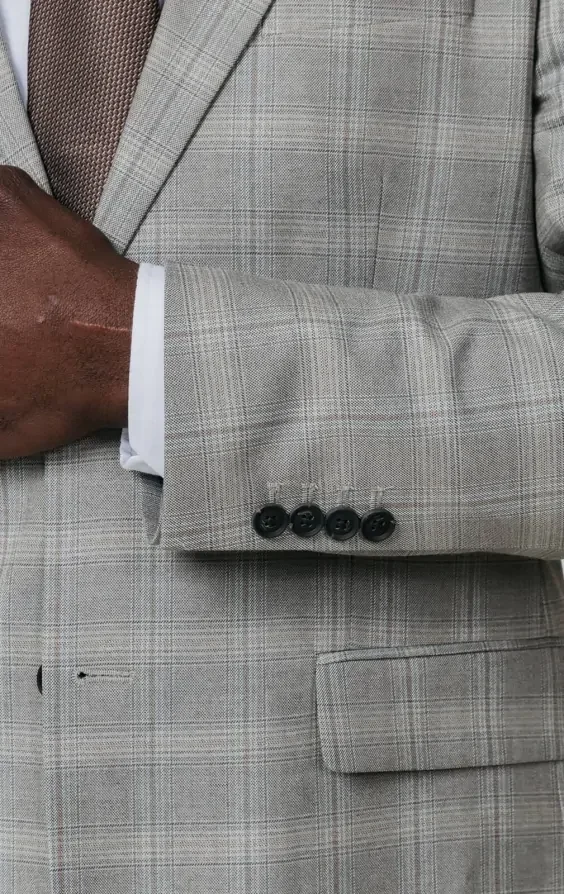 Taupe Check Suit Jacket with Peak Lapel thumbnail 4