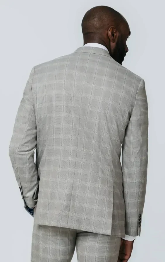 Taupe Check Suit Jacket with Peak Lapel thumbnail 7