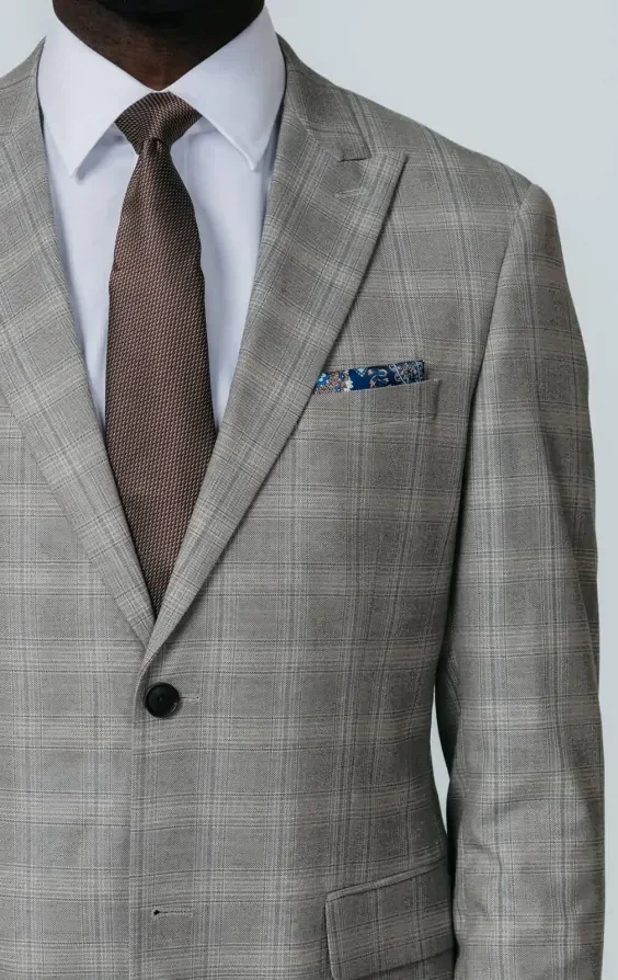 Taupe Check Suit with Peak Lapel thumbnail 5