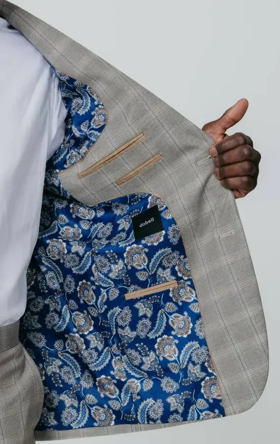 Taupe Check Suit with Peak Lapel thumbnail 6