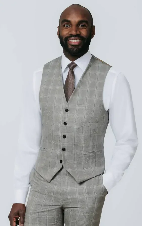 Taupe Check Suit with Peak Lapel thumbnail 9