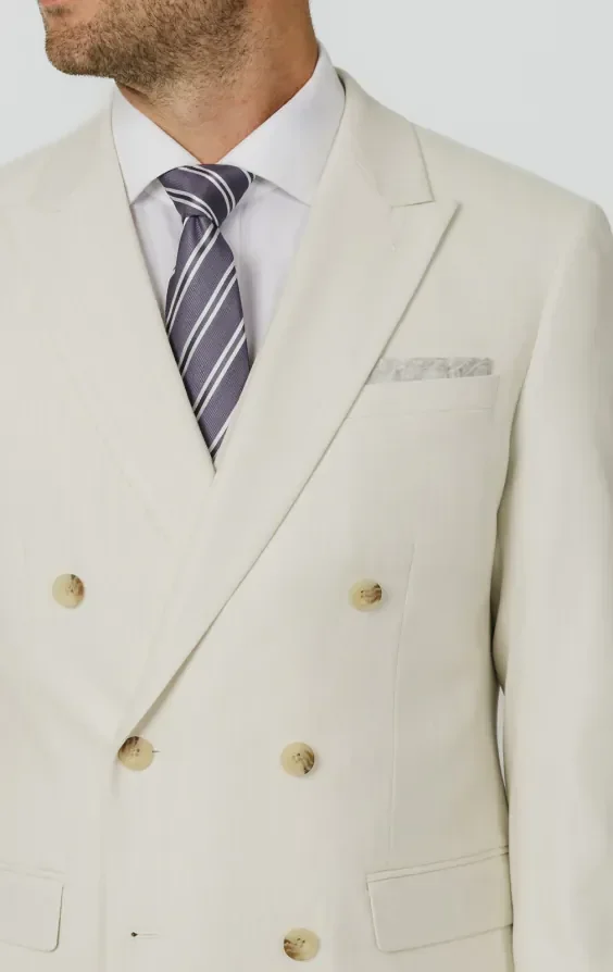 Winter White Twill Double Breasted 3 Piece Suit with Peak Lapel thumbnail 5