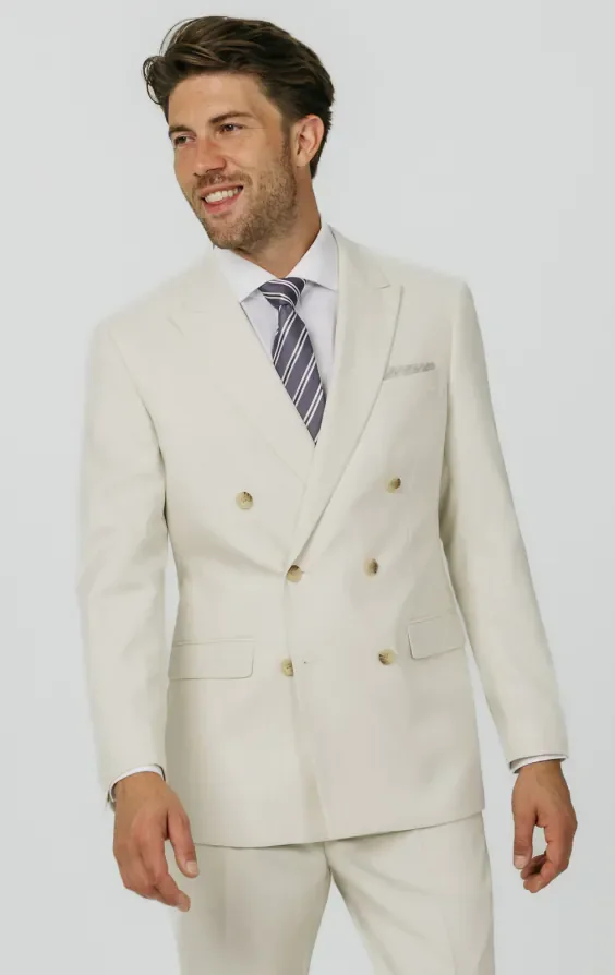 Winter White Twill Double Breasted Suit Jacket with Peak Lapel thumbnail 2