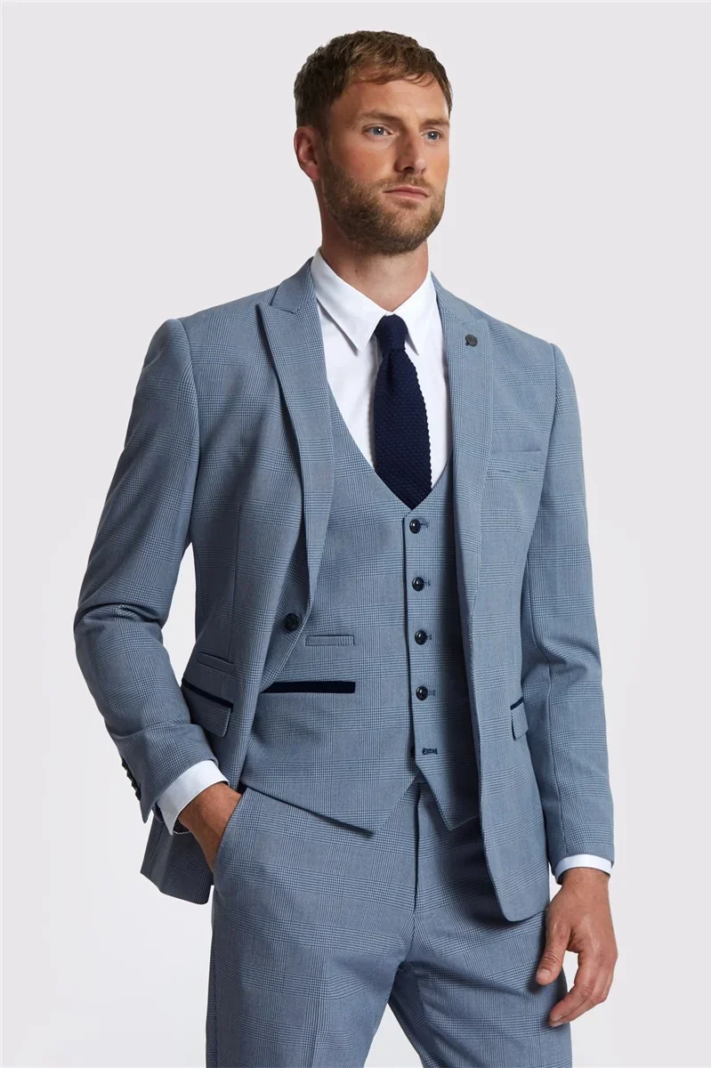 Marc Darcy Slim Fit Bromley Sky Blue Check Suit Jacket thumbnail 2