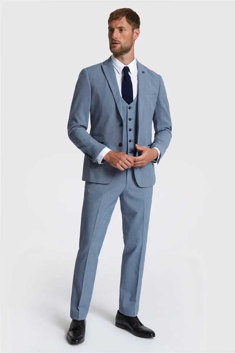 Marc Darcy Slim Fit Bromley Sky Blue Check Suit Jacket thumbnail 3