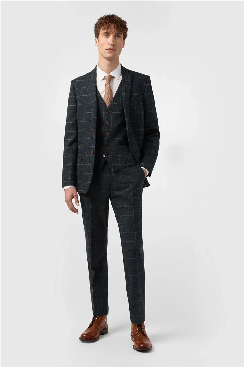Slim Fit Dax Teal Herringbone Jacket thumbnail 3