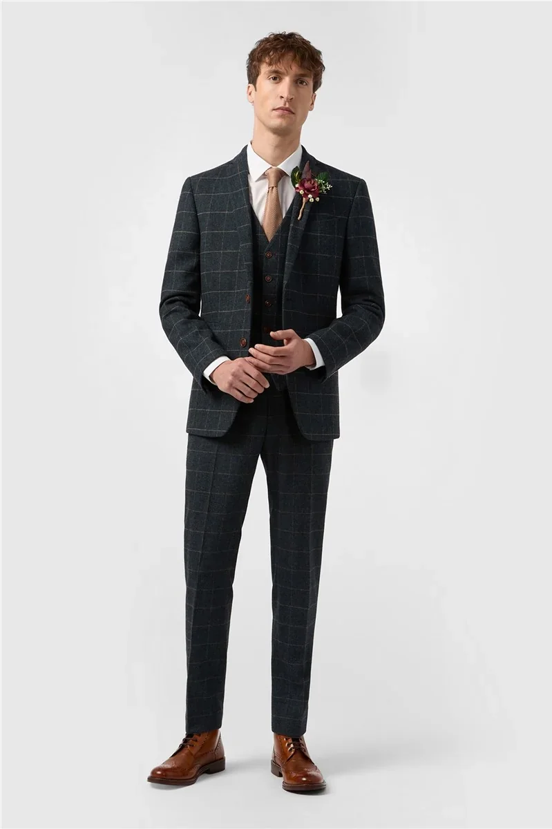 Slim Fit Dax Teal Herringbone Jacket thumbnail 4