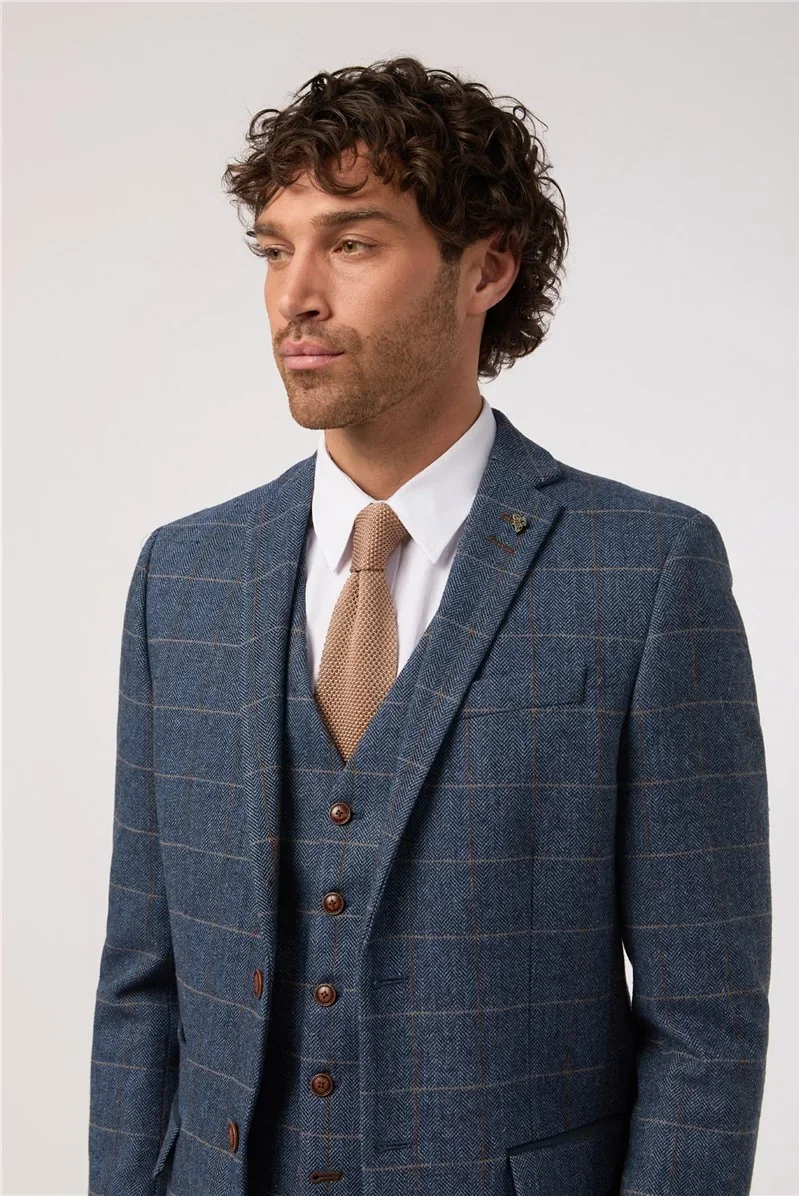 Slim Fit Maverick Navy Herringbone Jacket thumbnail 6